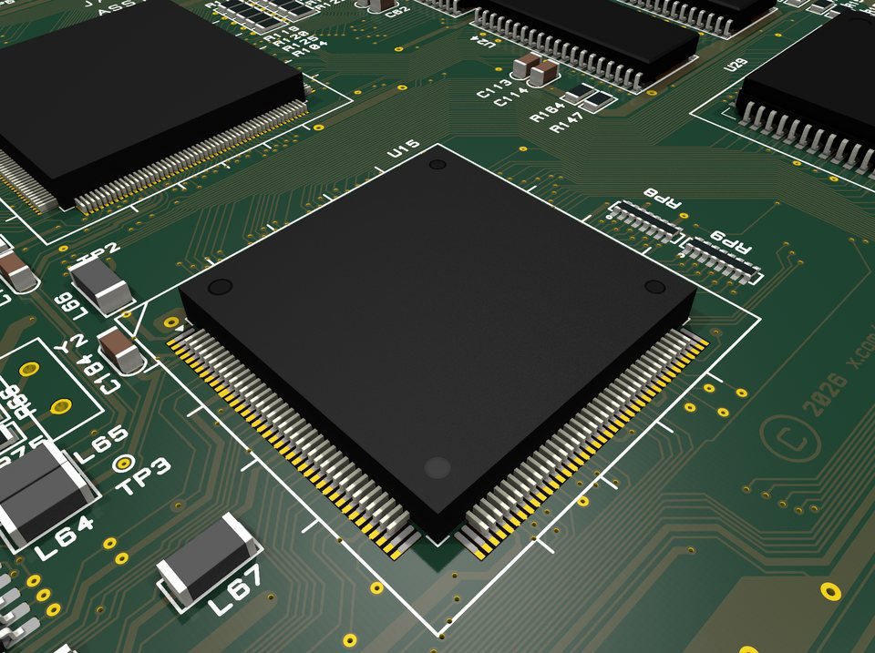Angled close-up render of the Jerry chip on the rev 7 board