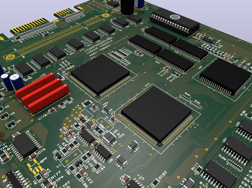 Close-up render of the Tom and Jerry chips on the board