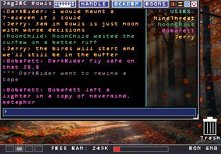 JagIRC chat window with messages and a user list
