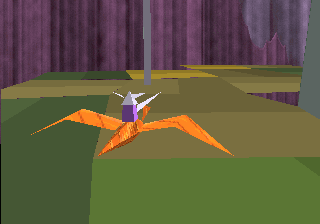 DACTYL: flying low over the arena on the orange pterodactyl